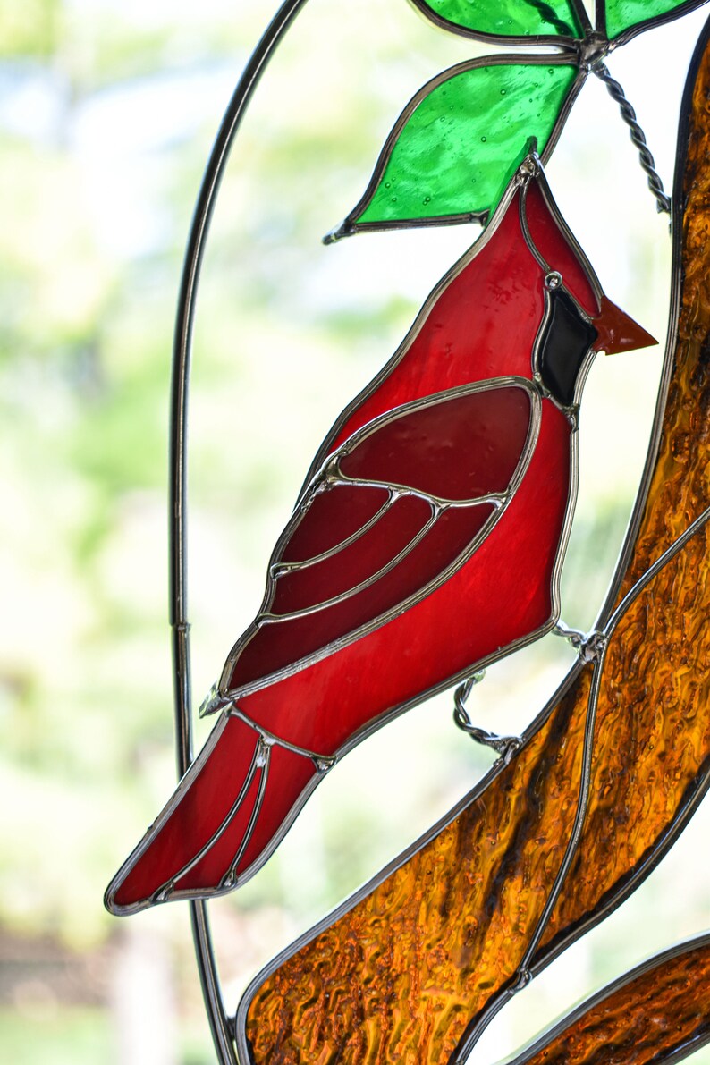 Stained Glass Cardinals Sitting on a Branch Suncatcher Etsy
