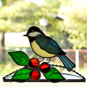 Chickadee  Stained Glass Candle Holder