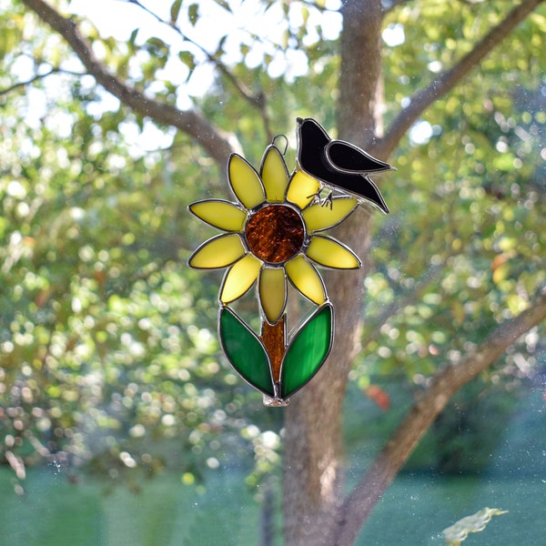 Sunflower with Crow  Suncatcher