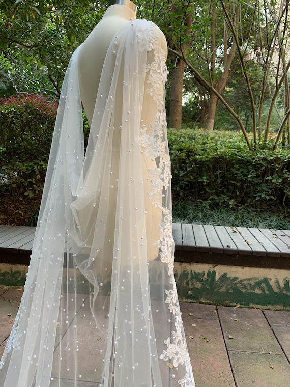 3M White Ivory Lace Applique Tulle Bridal Wedding Veils Cloak Shrug Wraps Custom 
