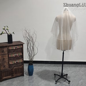 Short Two Layer Pearl Bridal Veil, Vintage Wedding Tulle Veil, White Wedding Veil, Ivory Tulle Veil, Fashion Bridal Tulle Veil
