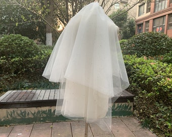 Bling Bling Wedding Veil Simple Soft Tulle Veil Ivory Bridal veil Two layers Short White Tulle Veil Can Cover The Face