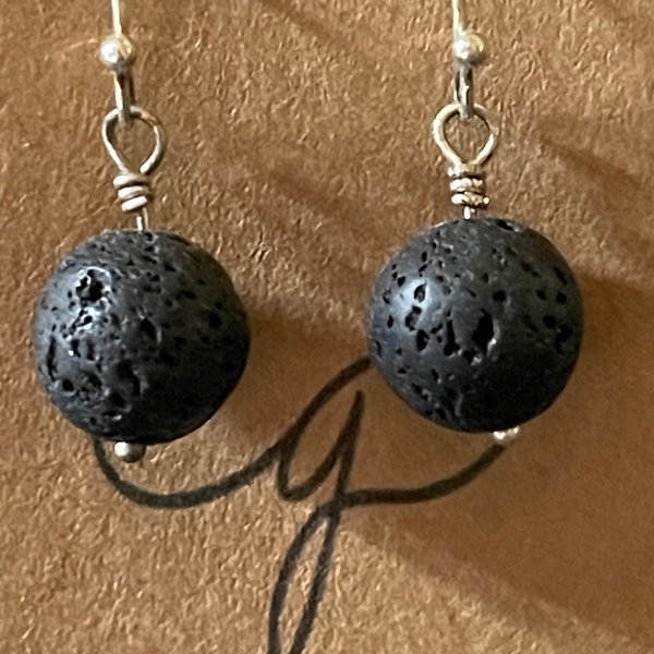 BASALT LAVA ROCK - Igneous - earrings - natural stone rock - mineral - polished  - bead jewelry - gift