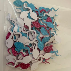 Confeti de esperma con purpurina rosa y azul