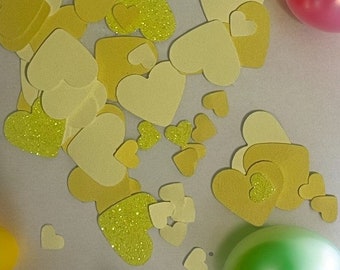 Yellow Mixed Size Heart Confetti