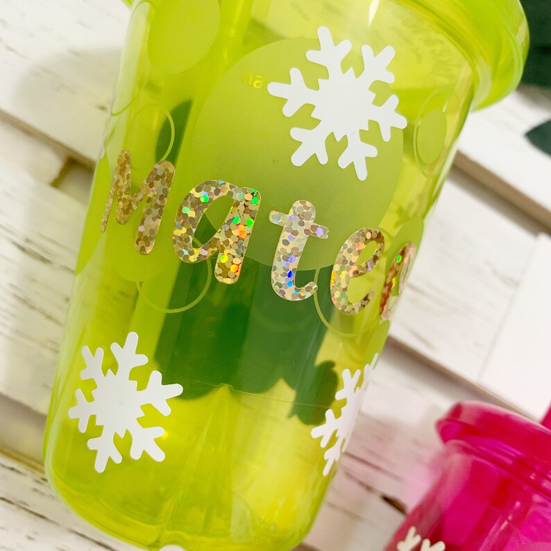 Personalized Santa Mickey or Minnie Inspired Christmas Holiday Kid/'s Customized Reusable Straw Tumbler Cup