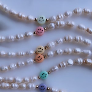 Freshwater Pearl Smiley Face Bracelet, Rainbow Smiley Bracelet, Smiley Face Bracelet, Pearl Smile Bracelet
