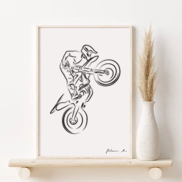 Motorfiets Line Art, Motorrijder Tekening, Moto GP Rider, Cadeau voor Biker, Moto Bike Wall Print, Motor Sport Poster, Printable Motorbike Art