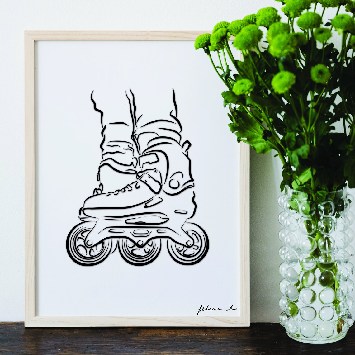 Rollerblade Line Art, Roller Blades Art Print, Roller Bladder Line Drawing, Printable Sport ...