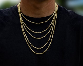 ROPE CHAIN NECKLACE • Thick Rope Chain • Handmade 14k Gold Plated Lobster Claw Rope Chain Necklace • Everyday Necklace Gift For Men