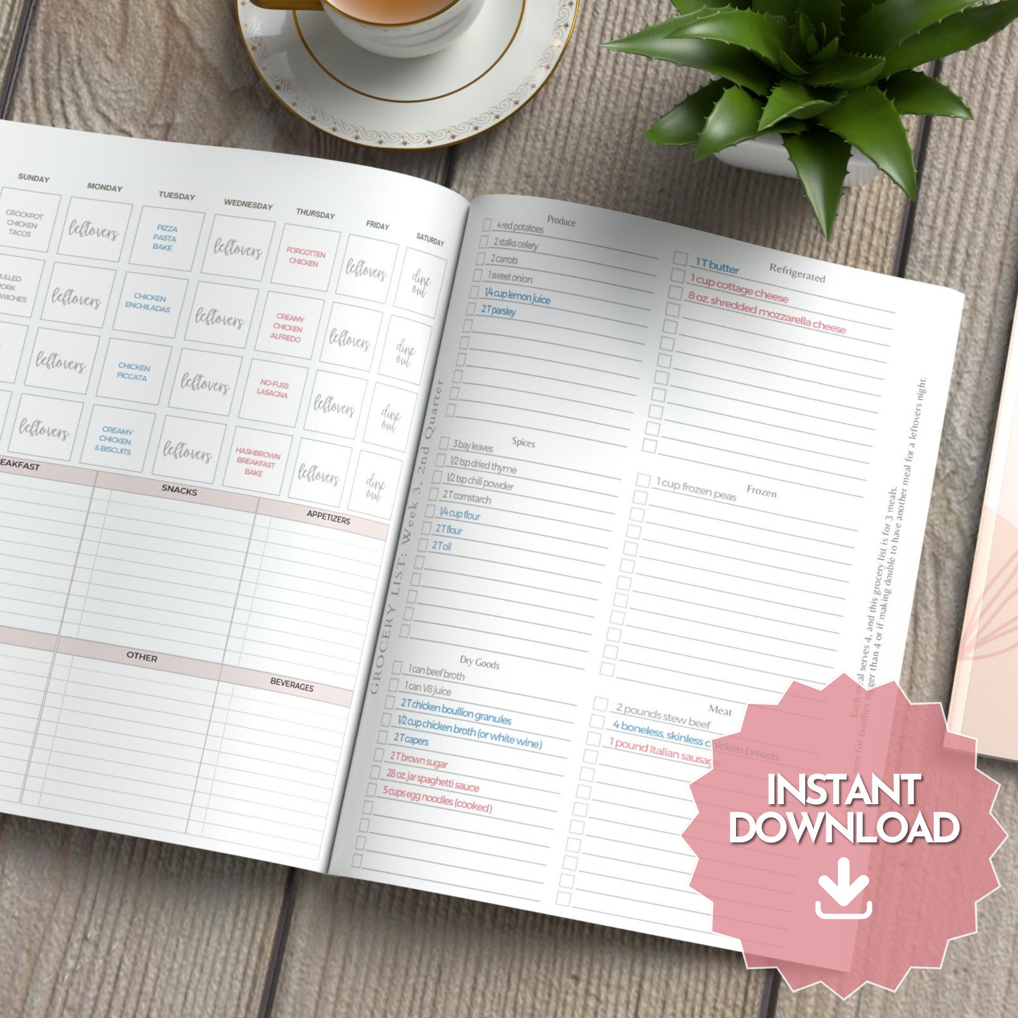 Meal Planner Printable | Weekly Meal Planner Digital Download | the ...