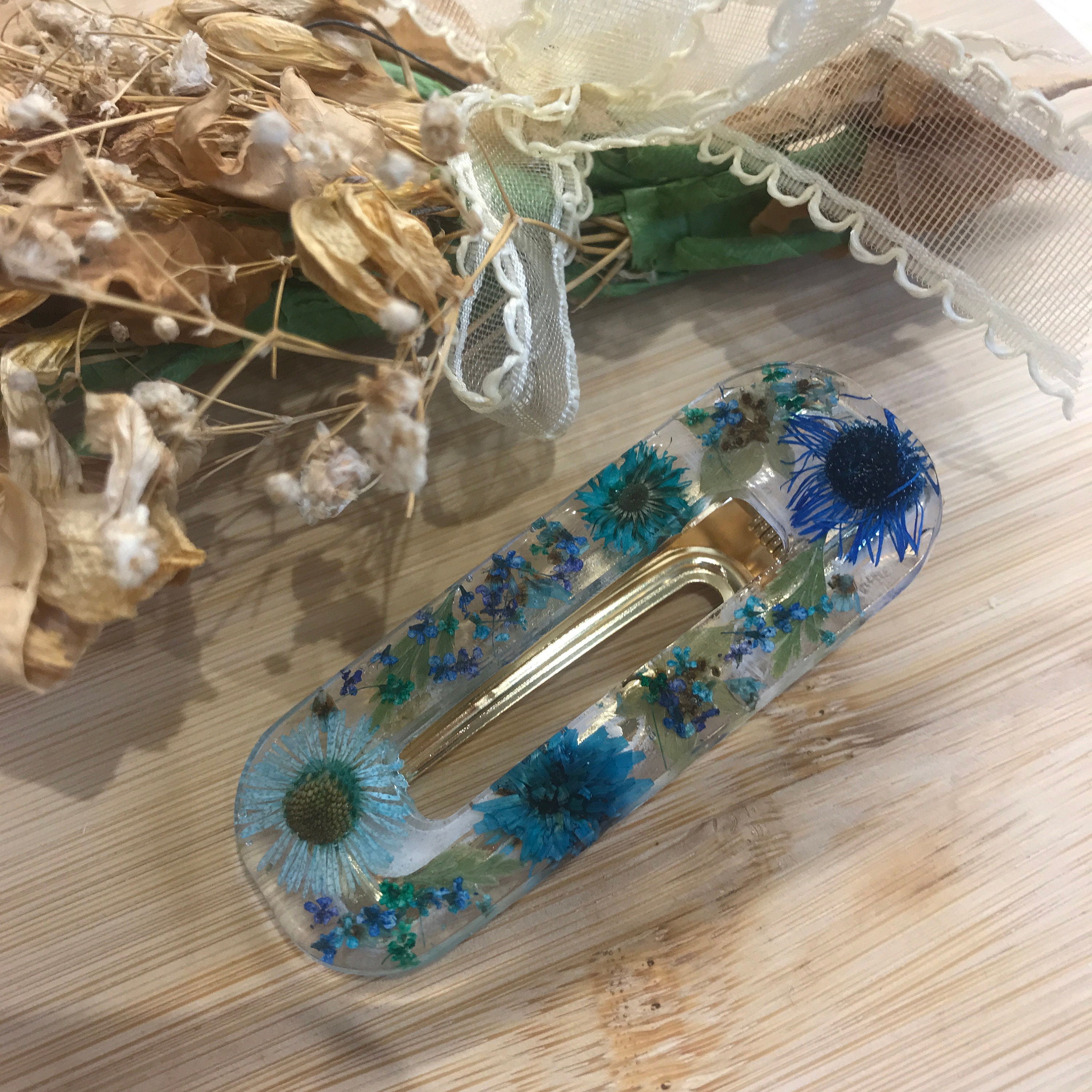 Dried Flower Resin Hair Rectangle Clips Hair Accessories Etsy