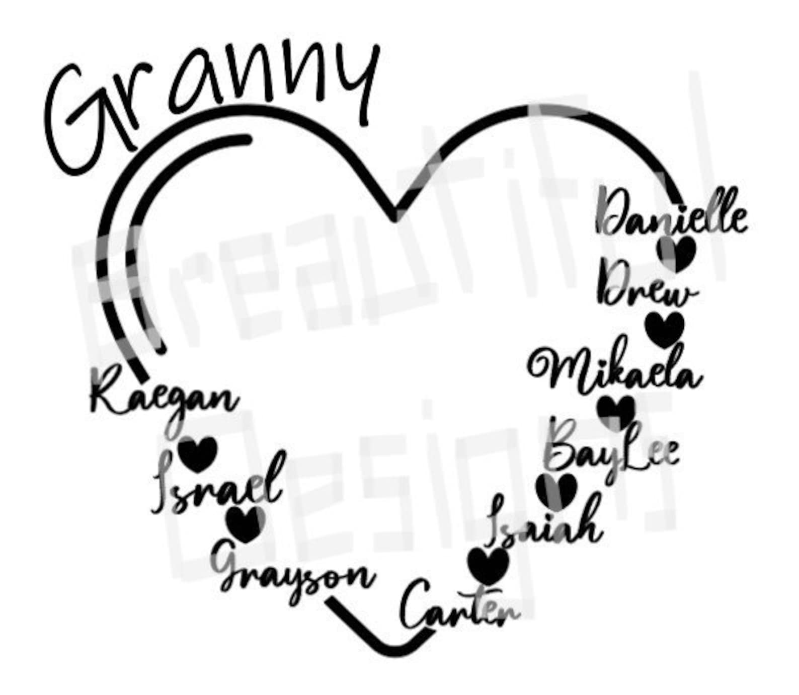 Heart With Grandchildren Names SVG// Multiple Grandmother Names and 2