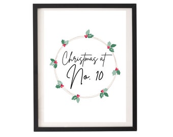 CHRISTMAS AT NUMBER personalised house number Christmas festive wall art reusable decorations  A4 or A5