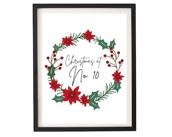 CHRISTMAS AT NUMBER house number personalised Christmas festive wall art print A4 or A5