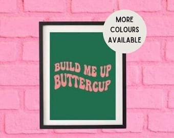 BUILD ME UP impressão de casa de botão de ouro, arte gráfica brilhante, rosa, arte de parede azul-petróleo, impressão moderna, pôster de música lírica A4 ou A5 ou A6