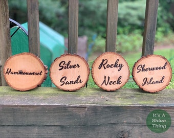 Connecticut Beach Wood Burn Coaster Set. Wood Coaster Set. Pyrography Art. Connecticut Coasters. Beach Decor. Nautical Coaster Set.