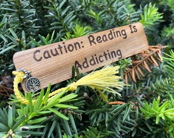 Caution: Reading Is Addicting Wood Burned Bookmark. Wood Bookmark. Gift For Readers.