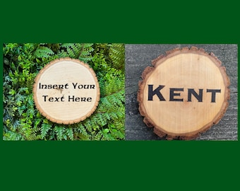 Custom Wood Burn Coaster. Live Edge Coaster. Personalized Wood Coaster. Custom Pyrography. Rustic Round Coaster. Wood Burned Rounds.