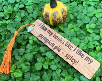 Pumpkin Spice Bookmark. Wood Burn Bookmark with Charm and Tassel. Wood Bookmark.  Bookmark With Tassel. Gift For Booklover. Wood Burned Fall