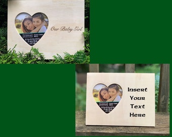 Custom Wood Burn Side Heart Frame. Custom Wooden Frame. Wood Burned Personalization Frame. Wood Heart Frame. Baby Frame. Wedding Frame.