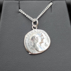 Trajan Silver Denarius pendant and chain, ancient necklace