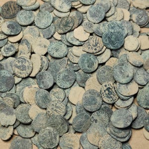 Top grade uncleaned Roman coins, ancient Nummus for restoration