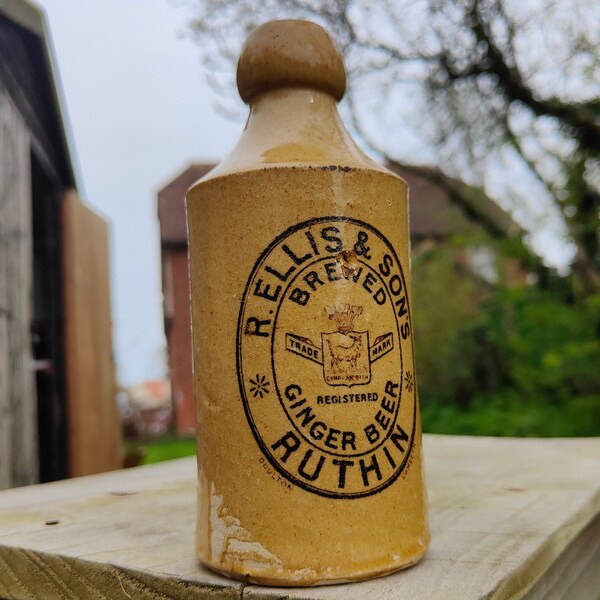 Vintage stoneware Ginger beer bottle/ Victorian ceramic bottle from Wales