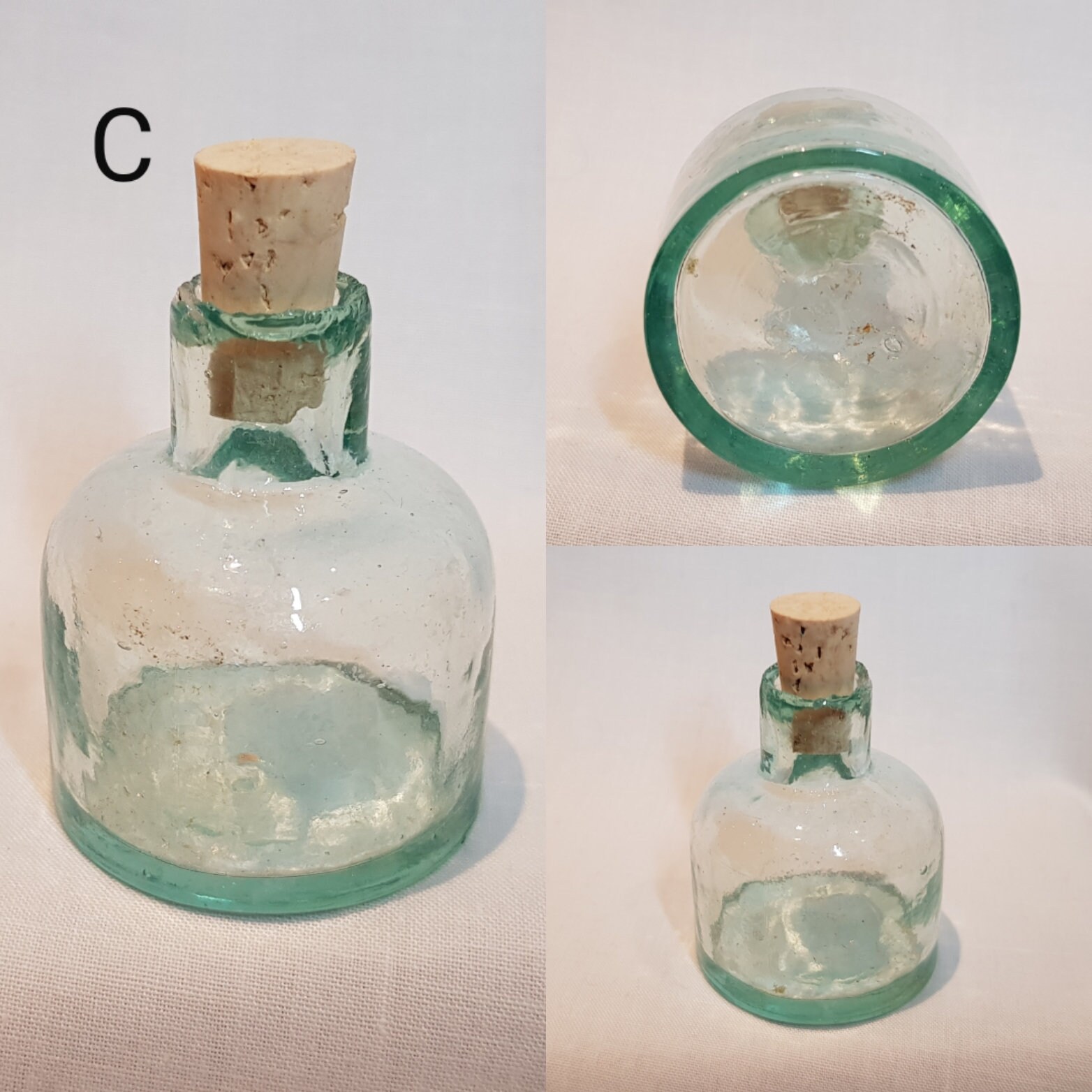 Victorian ink bottles vintage aqua glass ink wells with corks Etsy