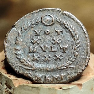 Constantius II Roman coin with votive wreath reverse, high grade ancient Nummus