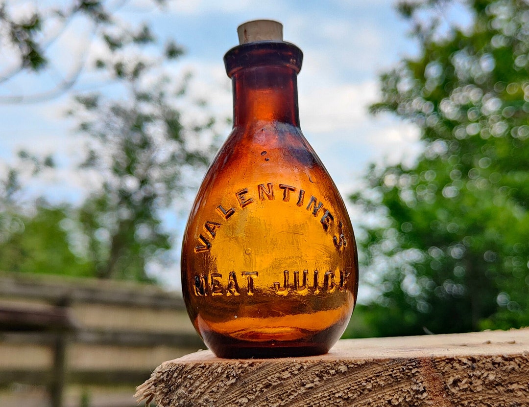 Vintage Amber Glass Valentines Meat Juice Bottle Brown Glass Etsy