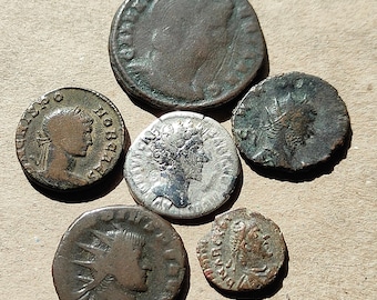 Six Genuine Roman coins including a Denarius, coin collection