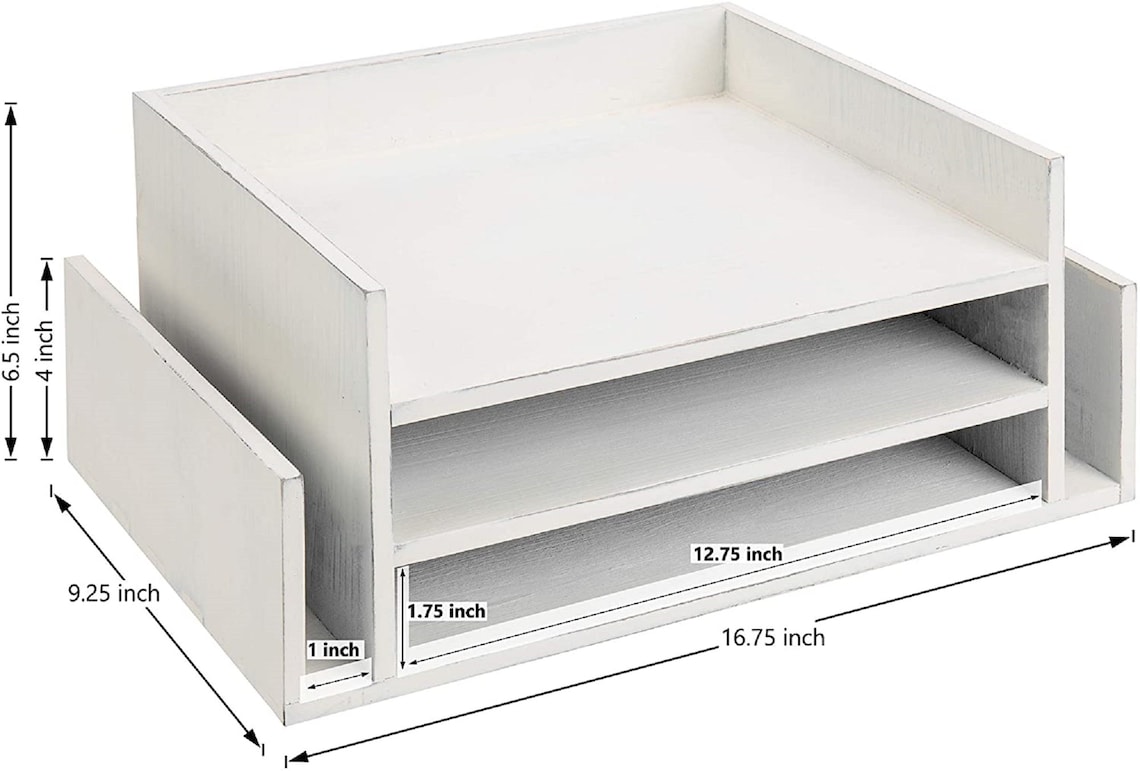 3tier Whitewashed Wood Paper Tray Organizer for Desk Document Etsy