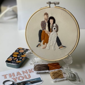 Custom embroidery hoop portrait hand stitched | family portrait, portrait embroidery | cotton anniversary | wedding gift | embroidered photo