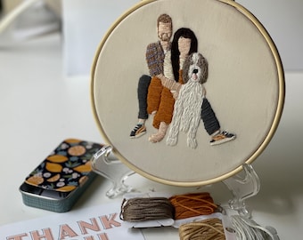 Custom embroidery hoop portrait hand stitched | family portrait, portrait embroidery | cotton anniversary | wedding gift | embroidered photo