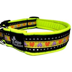 Reflective Dog Collar, Reflective Yellow Dog Collar, Dog Collar Padded With Softshell, Adjustable Dog Collar, Dog Collar Hearts, Hand Made