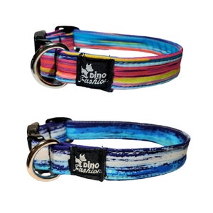 Padded Dog Collar: Blue & Pink Softshell, Quick Release Buckle
