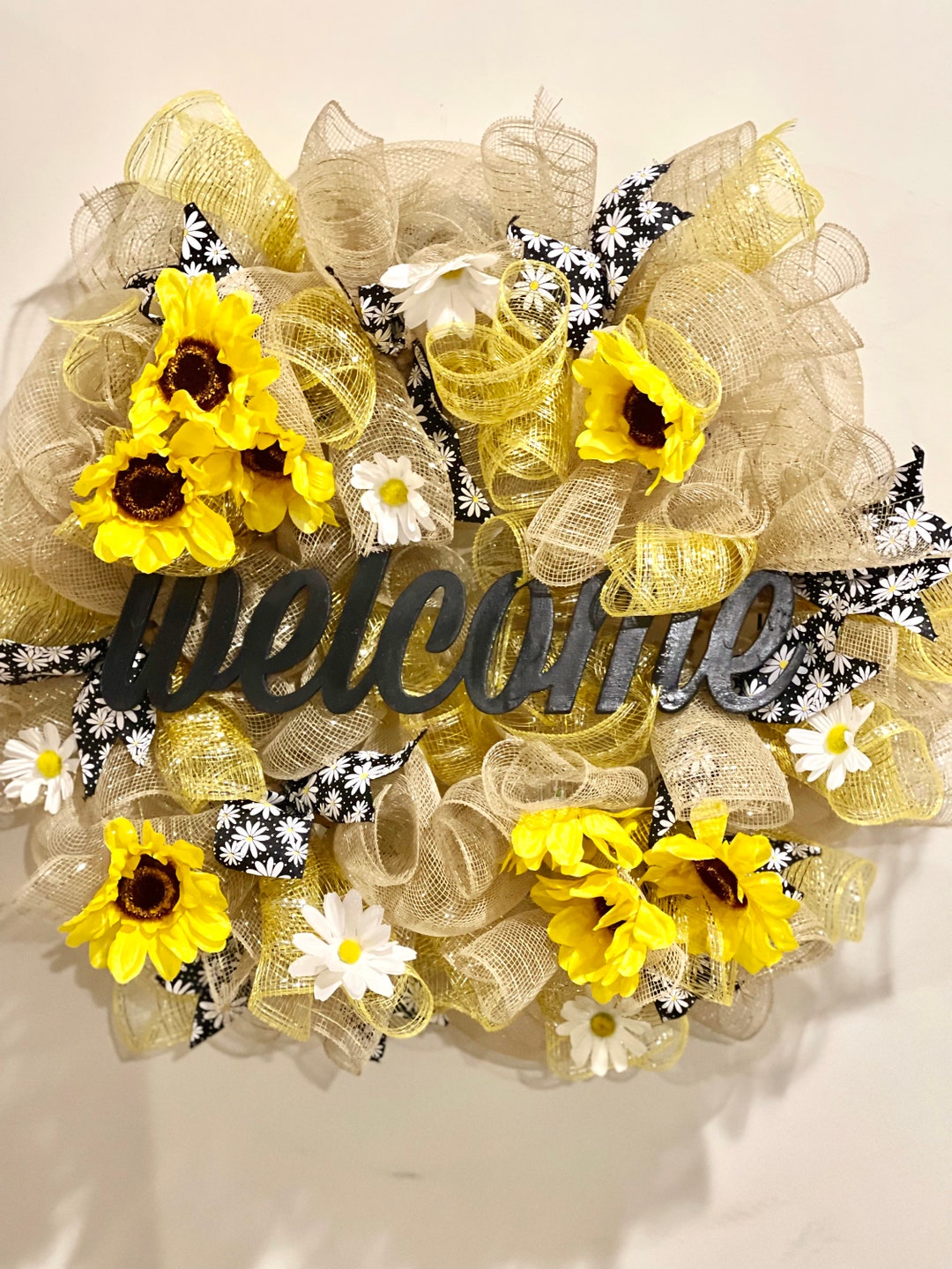 Sunflower Front Door Wreath, Welcome Sunflower Wreath, Spring Wreath - Etsy