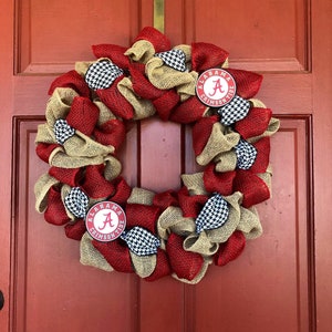 Alabama Burlap Wreath, Personalization available, Roll Tide Wreath, Front Door Burlap Wreath, CrimsonTide, University of Alabama