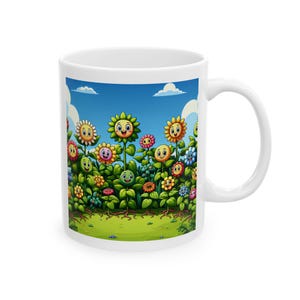 Taza de cerámica con diseño de jardín de flores de colores (325 ml y 433 ml) - Diseño alegre y divertido
