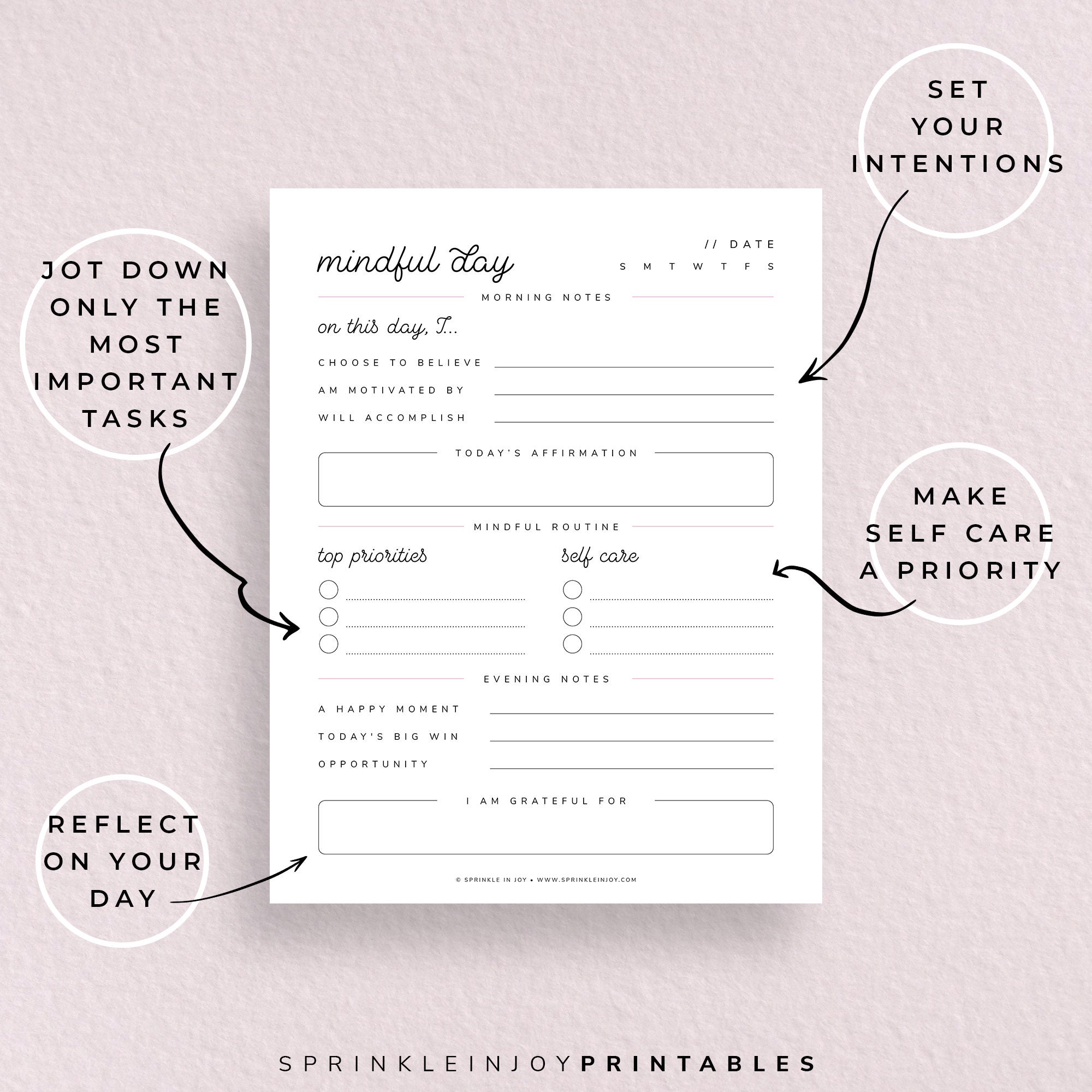 Mindful Day Printable Planner Mindfulness Day Journal Daily - Etsy