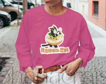 Ramen Cat Sweatshirt, Cat Shirt, Unisex Sweatshirt, Gneder-nuetral, Adult, Youth, Kids, Gift, Kawaii, Cat Lover, Gift for Her