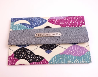 Kimono Business Card Holder, Card Case, Gift for Him, Gift for Her, Recycled Vintage Japanese Fabric, White/Multi-Color