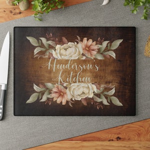 Personalized Floral Glass Cutting Board: Custom Kitchen Decor