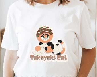 Takoyaki Cat T-Shirt, Unisex, Gneder-nuetral, Adult, Youth, Kids, Cat Lover, Gift, Graphic Tee, Japanese Gift