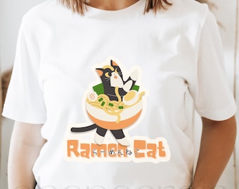 Ramen Cat T-Shirt, Unisex, Gneder-nuetral, Adult, Youth, Kids, Cat Lover, Gift, Graphic Tee, Japanese Gift