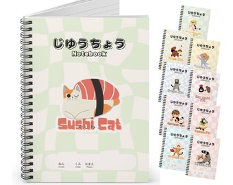 Sushi Cat Spiral Notebook, Ruled Line, Journal, 6"x8", Cat Lover, Cat Gift, Gift for Kids, Gift for Teacher, Gift for Her