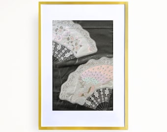 Framed Wall Art of Japanese Obi Fabric in Gold Frame