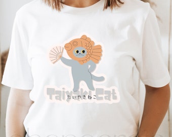 Taiyaki Cat T-Shirt, Unisex, Gneder-nuetral, Adult, Youth, Kids, Cat Lover, Gift, Graphic Tee, Japanese Gift