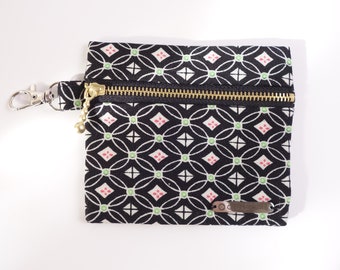 Kimono Small Zipper Pouch, Key Holder, Coin Purse, Lip Balm Case, Earbud Pouch, Gift, Black/Multi-color